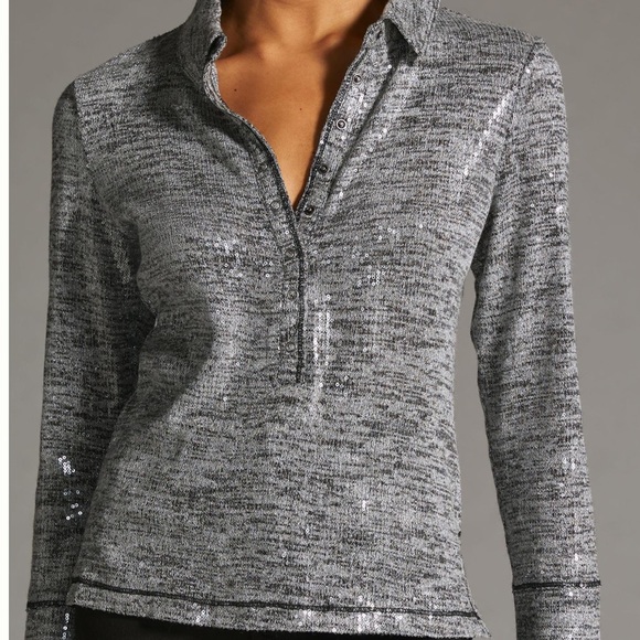 NWT Anthro Button-Up Sequin Top - Picture 2 of 9